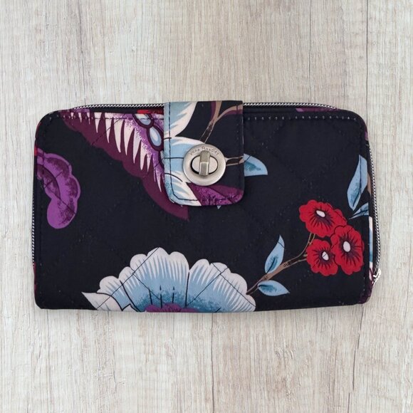 New Vera Bradley Performance Twill Turnlock Wallet - Mayfair in Bloom - Picture 1 of 6